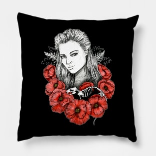 Girl with Poppy Flowers Pillow