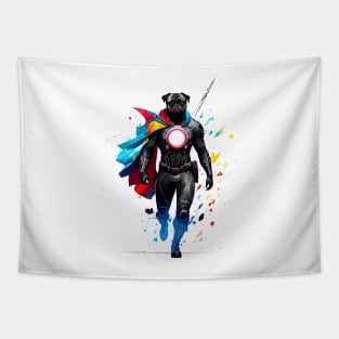 Fierce and Fabulous Pug in Black Metallic Superhero Suit Tapestry