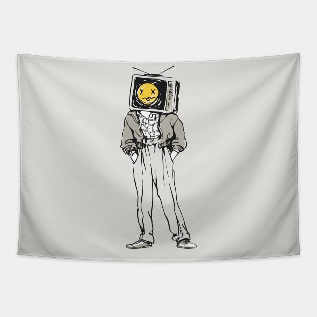 TV Head // Retro Television Illustration Tapestry by SLAG_Creative