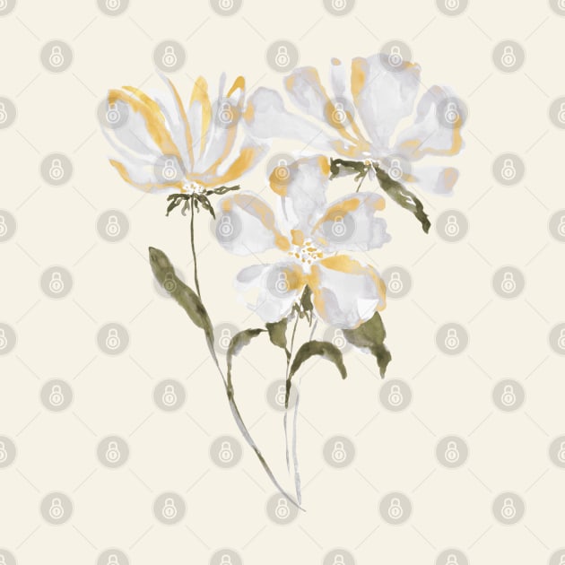 White and yellow flowers watercolor by marufemia