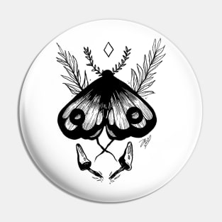 MUSHROOM MOTH Witchy Nature Lover Ink Illustration Pin