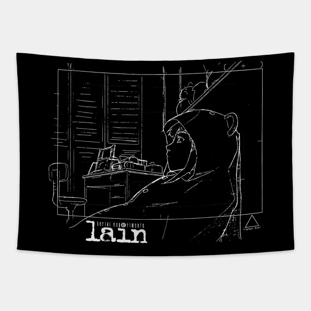 Lain bear suit Sketch - white print Tapestry by RAdesigns