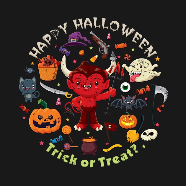 Kids Happy Halloween Trick or Treat Little Devil by The Lucid Frog