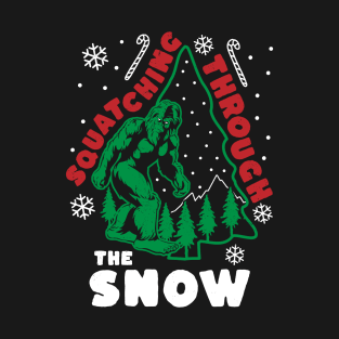 Bigfoot Squatching Through The Snow Christmas Tree Sasquatch T-Shirt