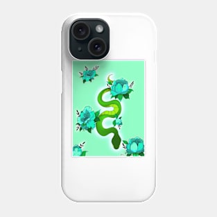 Green snake with roses Phone Case