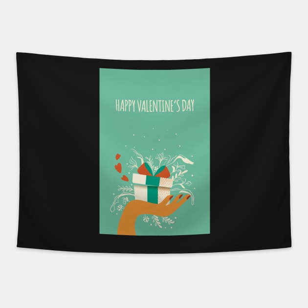 Cute valentine picture with hand holding a Valentine gift Tapestry by marina63