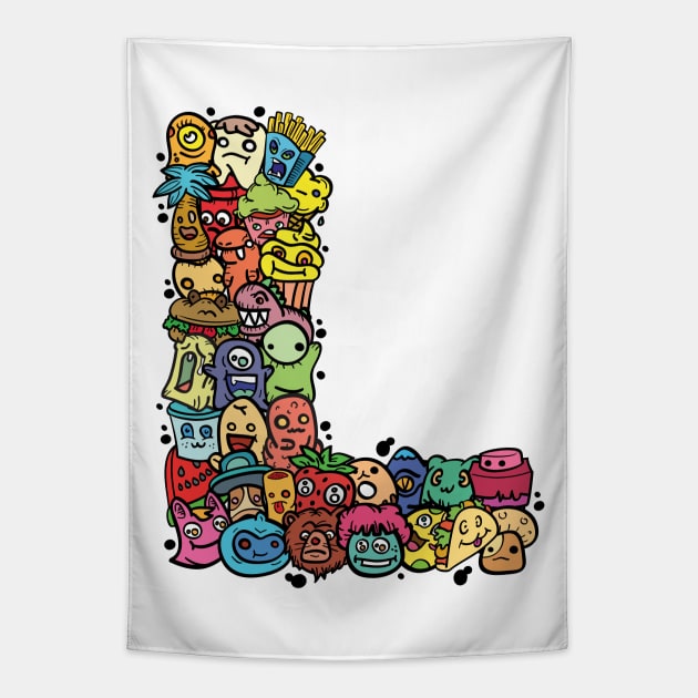 Alphabet Monster Doodle Letter L Monogram Tapestry by Irene Koh Studio