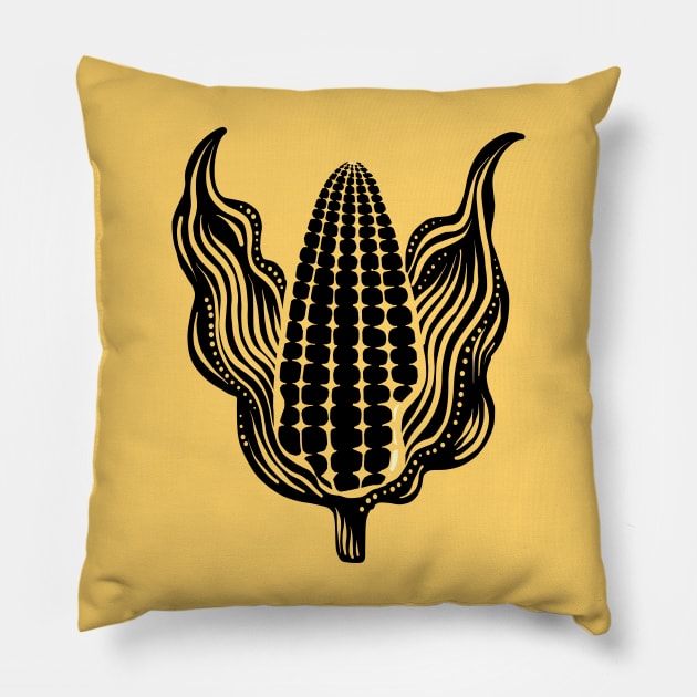 Corn on the Cob black Pillow by Rebelform