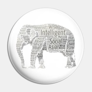 Standing Elephant Word Cloud Art Pin