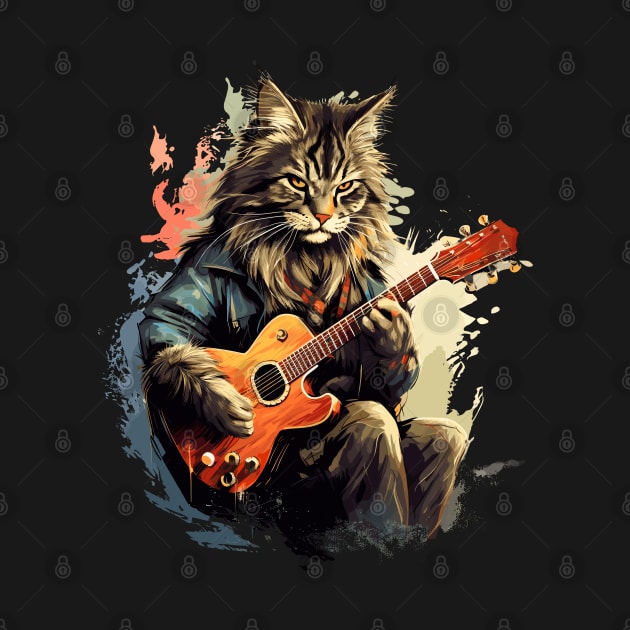 Maine Coon Cat Playing Guitar by Graceful Designs
