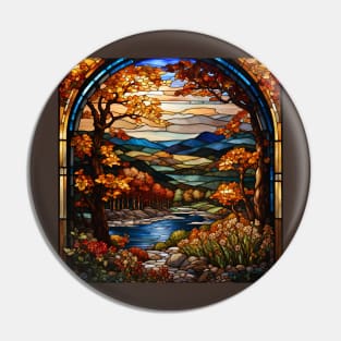 Stained Glass Window Of Autumn Scenery Pin