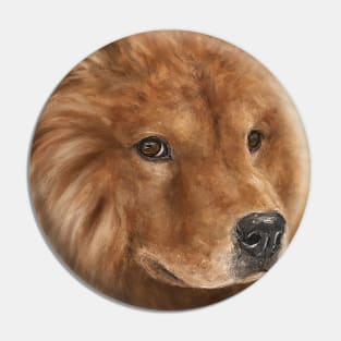 Painting of a Fluffy Brown Chow Chow Dog Pin