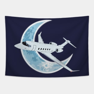 Bombardier Challenger 350 Jet Crescent Moon Night Flight Tapestry