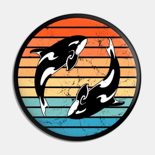 Cute Orca Killer Whales Vintage Sunset Pin