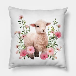 Baby lamb with flowers Pillow
