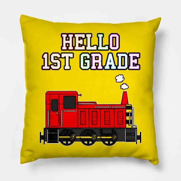 Hello 1st Grade Diesel Train Back To School Pillow by doodlerob