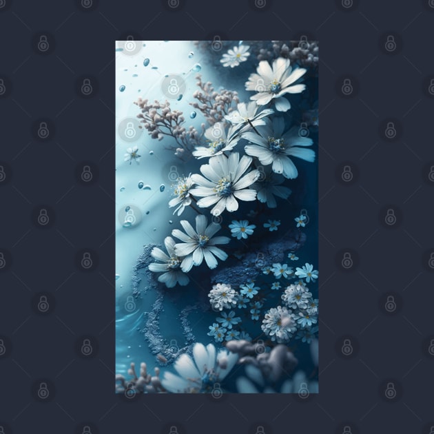 White-blue flowers on a blue background by CatCoconut-Art