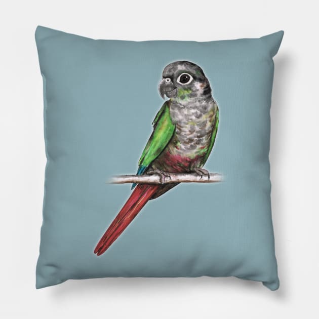 Green-cheeked conure Pillow by Bwiselizzy