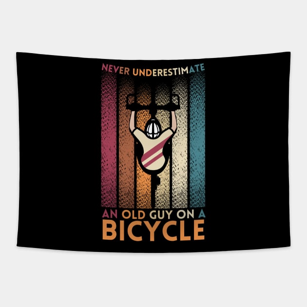 Never Underestimate An Old Guy On A Bicycle Tapestry by Teewyld