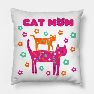 Cute colorful cat mom Pillow