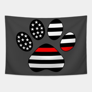 Thin Red Line Firefighter Paw Print Tapestry