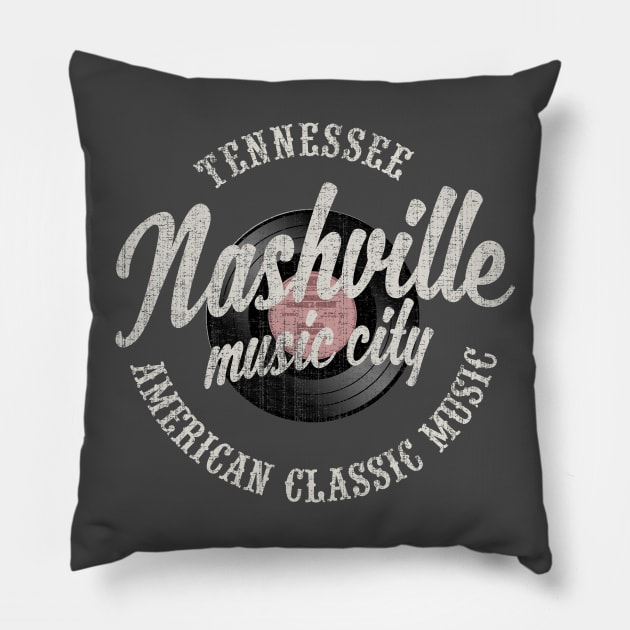 Nashville Music City Vinyl Vintage Pillow by Designkix