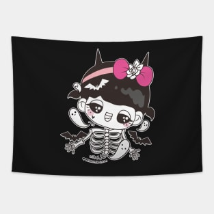 kawaii cute ghost cute skull, cute halloween girl Tapestry