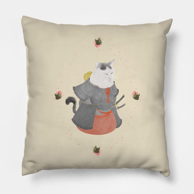 Zen Samurai Cat Pillow by paulkisling