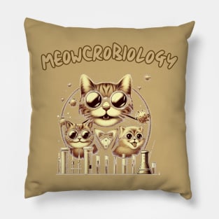 Meowcrobiologists at Work - FUNNY CATS STUDY CHEMISTRY - meowcrobiology Pillow