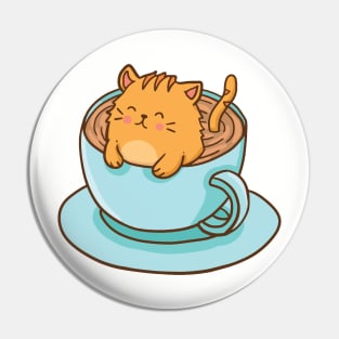 Cute Cat in cup of Cappuccino Pin