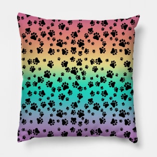 Pride Pastel Rainbow with Black Paw Prints Graphic Design Pillow