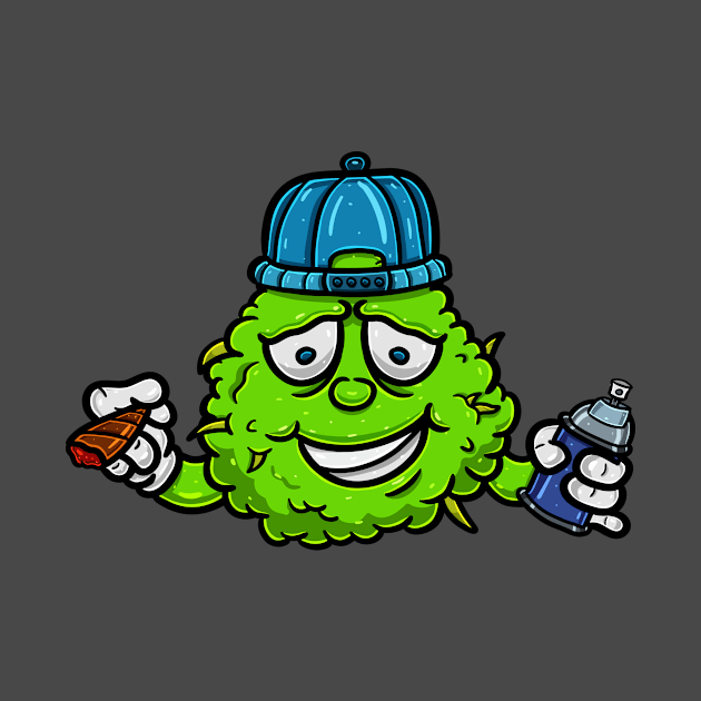 Weed Bud Cartoon With Smoking, Wearing Hat and Bring Paint Spray. by tedykurniawan12