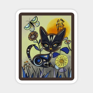 Mid century black cat art Magnet