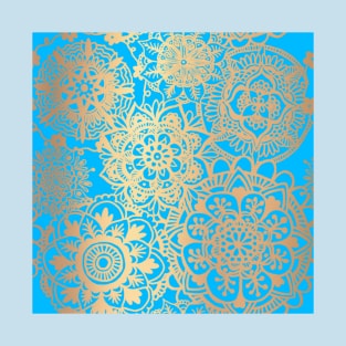 Light Blue and Gold Mandala Pattern T-Shirt