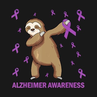 Alzheimer Awareness Dabbing Sloth Purple Ribbon Gift T-Shirt