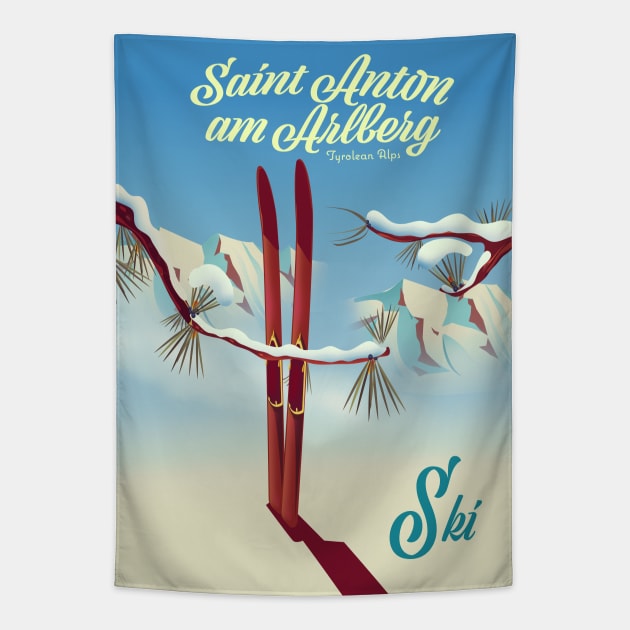 Saint Anton am Arlberg vintage style Ski poster Tapestry by nickemporium1