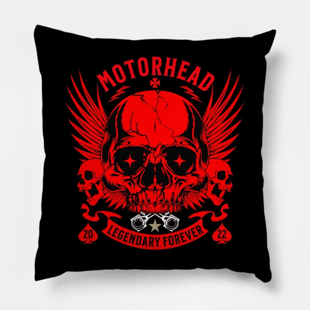 skull motorhead forever retro red Pillow by girls store