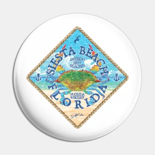 Siesta Beach, Florida, with Blue Crab on Beach Pin