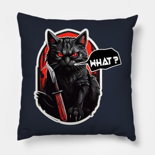 Angry black cat: Angry spooky black cat saying "what?" Pillow