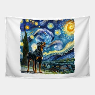 Starry Rottweiler Dog Portrait - Pet Portrait Tapestry