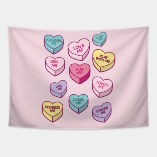 Love Me, Kiss Me, Pleasure Me, Candy Hearts Tapestry