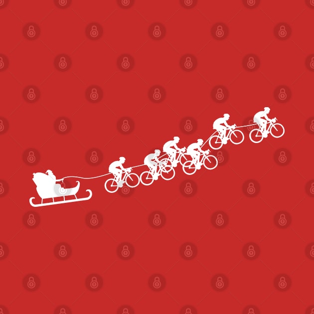 Christmas Cycling Graphic - Santa with Bikes | White Print by stuartjsharples