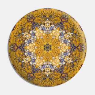 Digital Mandala Yellow Blue and White Pin