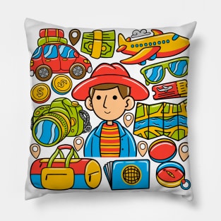 Man Traveller Kawaii Doodle Pillow