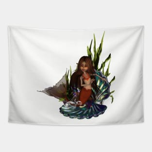 Cute mermaid in the deep ocean Tapestry