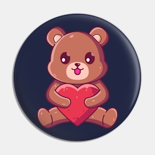 Cute brown bear sitting hugging love Pin