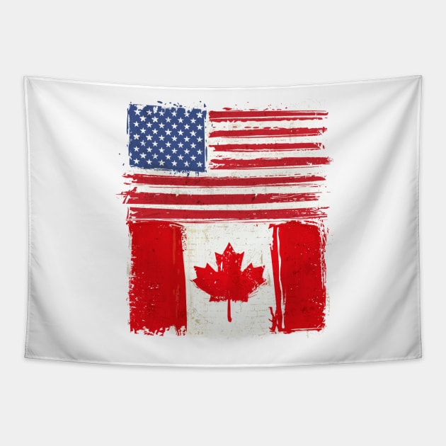 USA and Canadian Flag Tapestry by Islanr