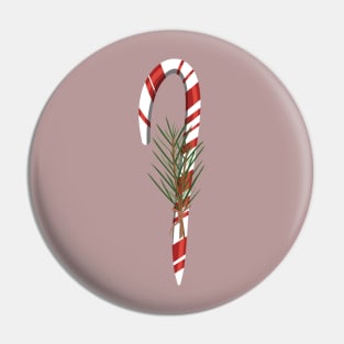 Peppermint Candy Cane with Sprigs Pin