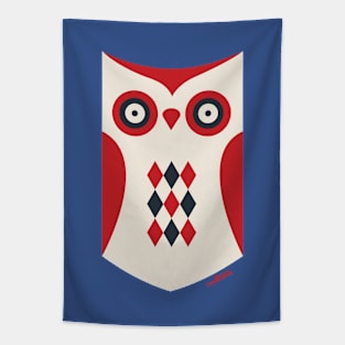 Cartoon Modern Owl [ Red/White/Black,} Tapestry