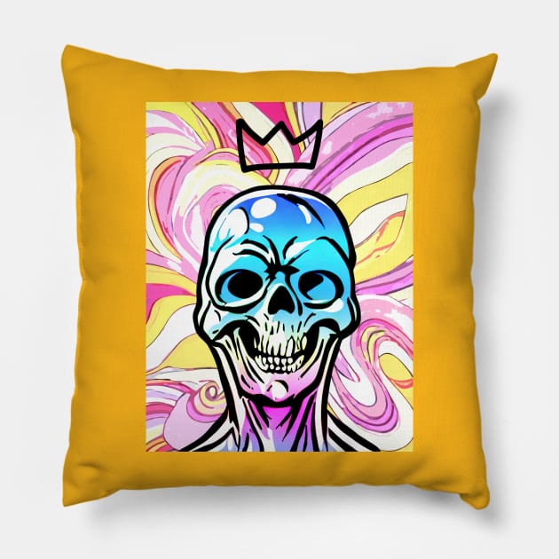 Skeletor King | Skeleton King | Apocalypse Art | Skull King | Rainbow Pillow by Tiger Picasso